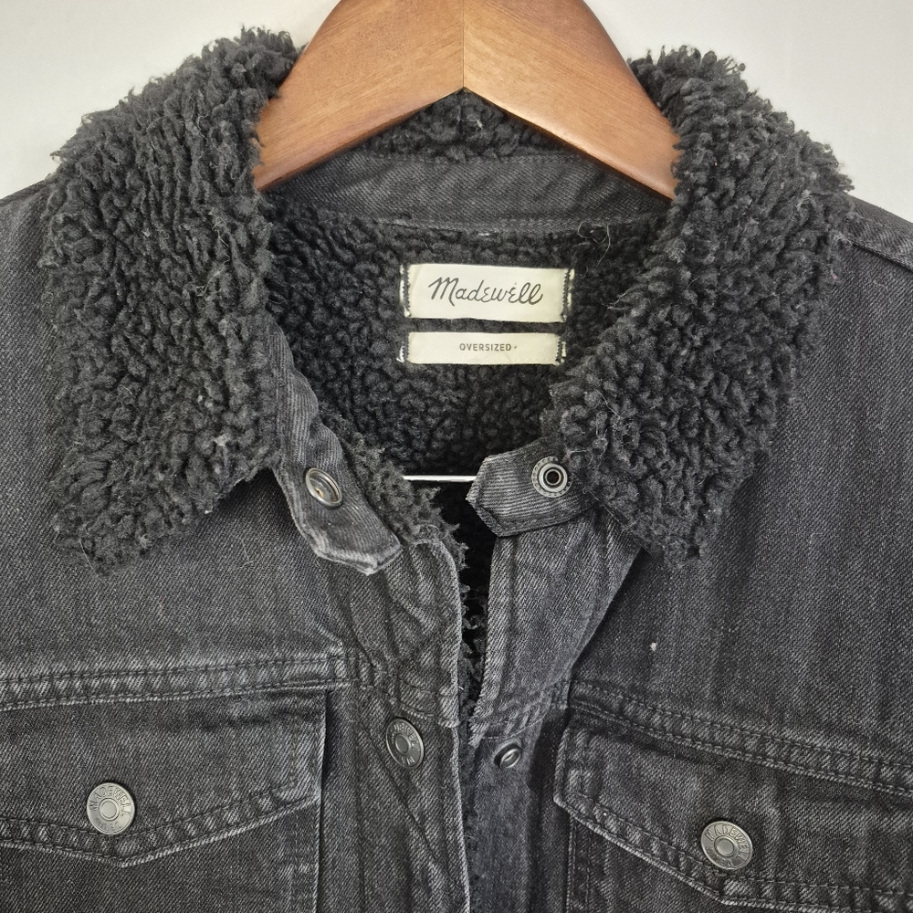 Madewell Sherpa Lined Black Denim Jacket See Measurements - Picture 6 of 11